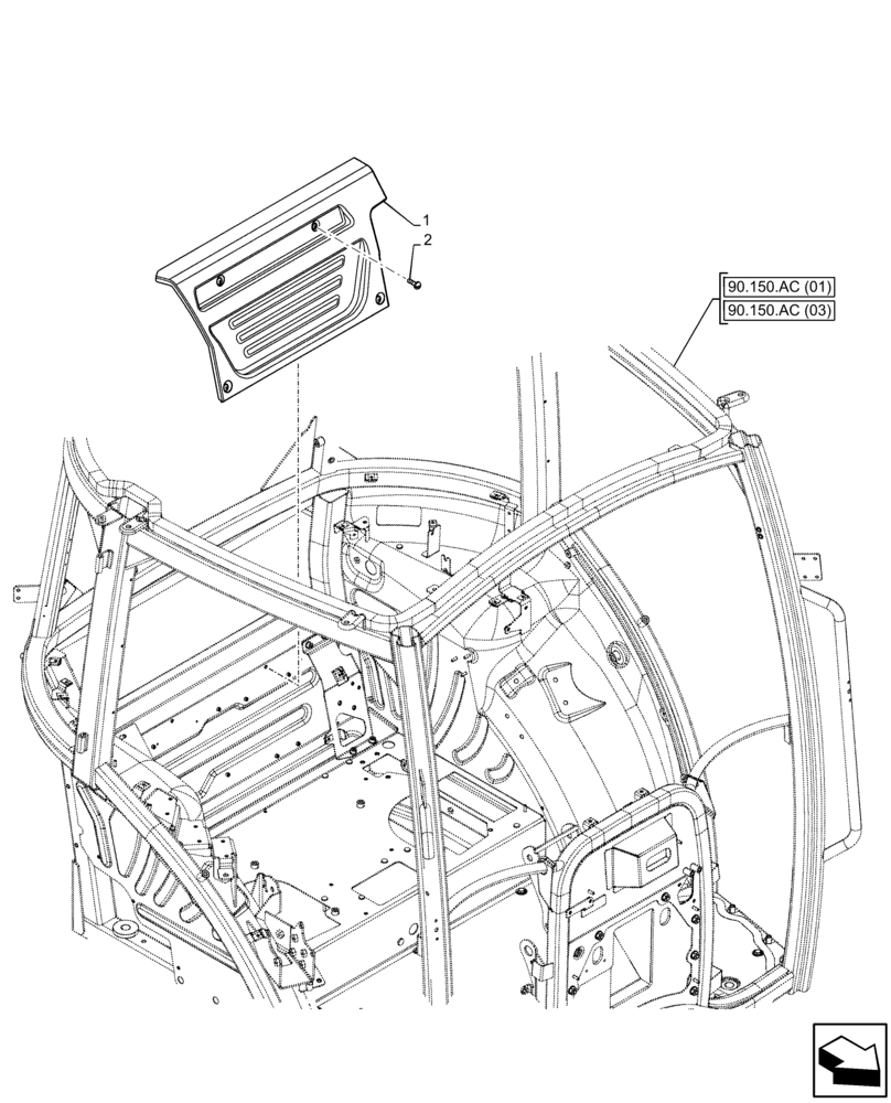 Схема запчастей Case IH FARMALL 100C - (90.160.AH) - VAR - 334183, 334211, 391606, 743496, 743573, 744588 - CAB, REAR, COVER (90) - PLATFORM, CAB, BODYWORK AND DECALS