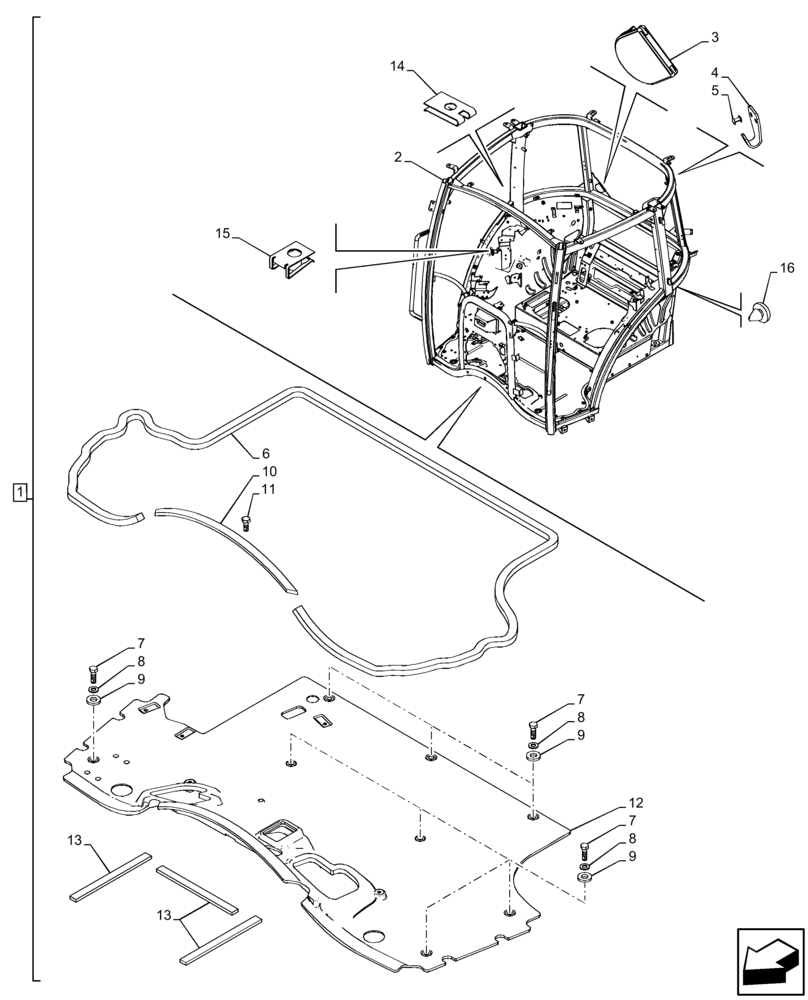 Схема запчастей Case IH FARMALL 120C - (90.150.AC[01]) - VAR - 334183, 334211, 391606, 743496, 743573, 744588 - CAB FRAME (90) - PLATFORM, CAB, BODYWORK AND DECALS