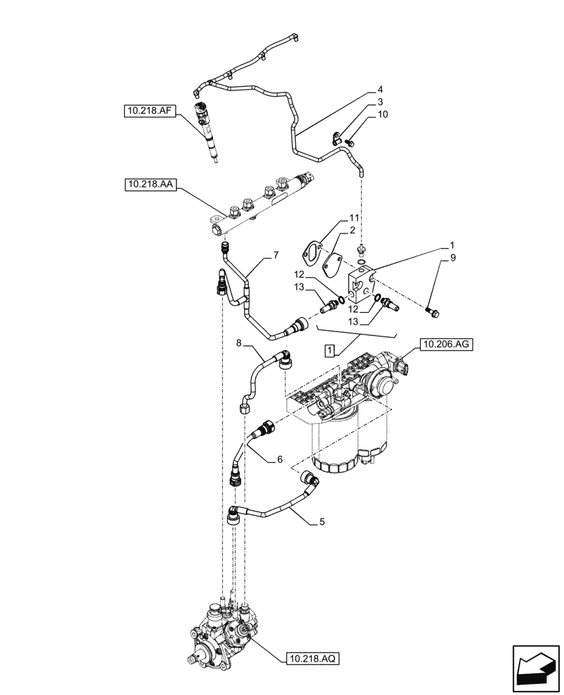Схема запчастей Case IH F5GFL413A B007 - (10.218.AI) - FUEL LINES - FUEL INJECTION PUMP (10) - ENGINE