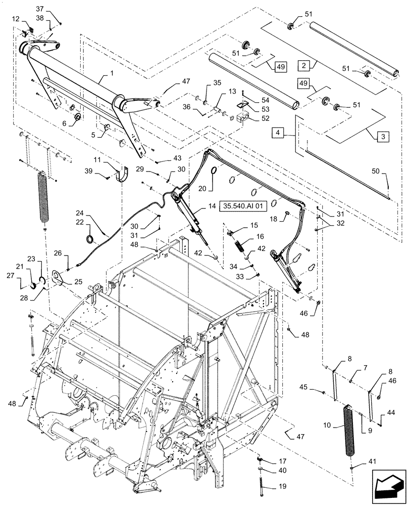 Схема запчастей Case IH RB565 - (62.140.AQ[02]) - VAR - 726813 - BALE TENSION TAKE UP ARM AND TWO SPRINGS, DUAL HYD. CYLINDERS, MANUAL CONTROL, YFN188619 AND AFTER (62) - PRESSING - BALE FORMATION