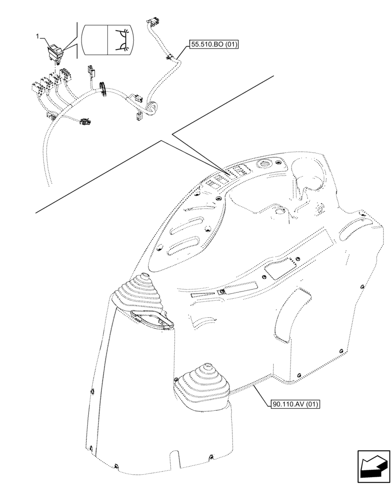 Схема запчастей Case IH FARMALL 120C - (55.405.CI[02]) - VAR - 334187, 334190, 392315 - WORK LIGHT, SWITCH, W/O CAB (55) - ELECTRICAL SYSTEMS