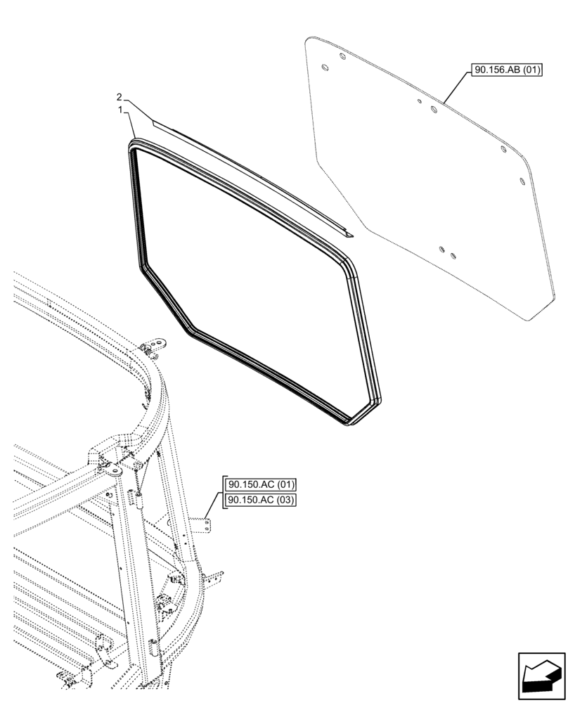 Схема запчастей Case IH FARMALL 110C - (90.156.AF[01]) - VAR - 391606, 743496 - CAB, WINDOW, REAR, SEAL (90) - PLATFORM, CAB, BODYWORK AND DECALS