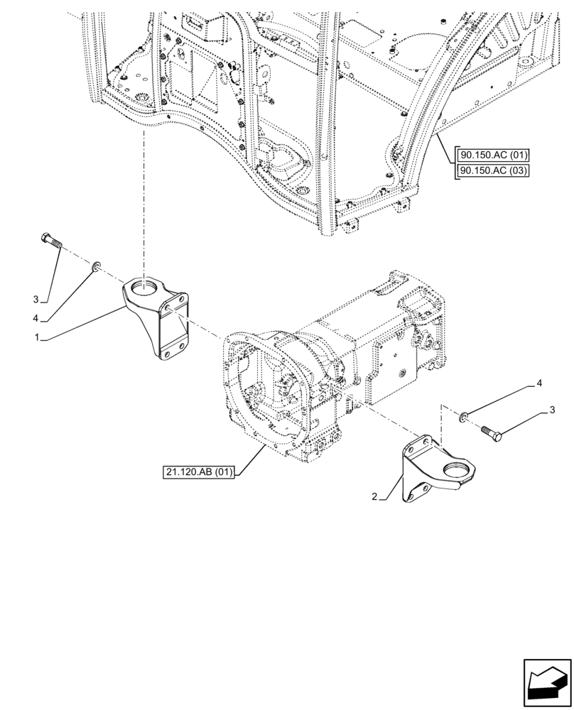 Схема запчастей Case IH FARMALL 110C - (90.150.AE) - VAR - 334183, 334211, 391606, 743496, 743573, 744588 - CAB, FRONT, MOUNT (90) - PLATFORM, CAB, BODYWORK AND DECALS