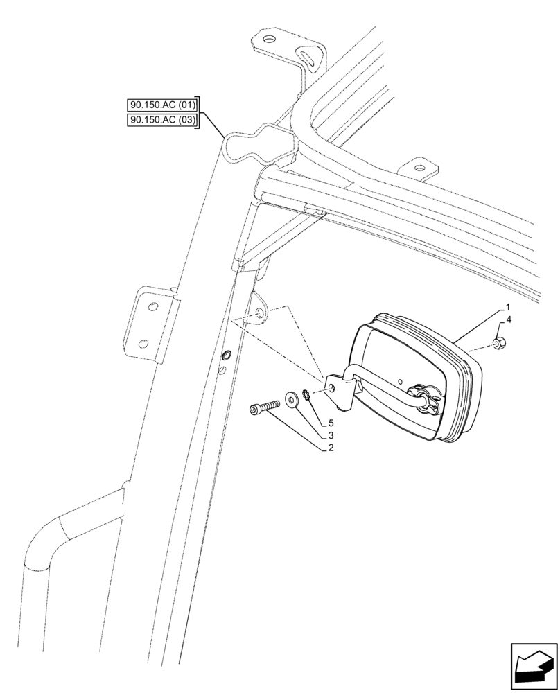 Схема запчастей Case IH FARMALL 110C - (90.151.AK) - VAR - 334183, 744588 - REAR VIEW MIRROR, INSIDE (90) - PLATFORM, CAB, BODYWORK AND DECALS