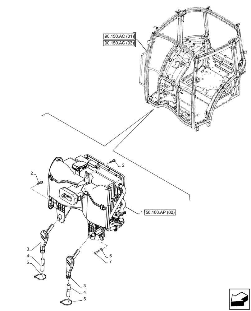 Схема запчастей Case IH FARMALL 90C - (50.100.AP[01]) - VAR - 334183, 334211, 391606, 743496, 743573, 744588 - AIR CONDITIONING (50) - CAB CLIMATE CONTROL