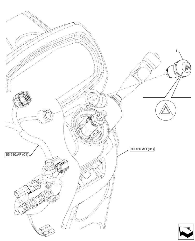 Схема запчастей Case IH FARMALL 110C - (55.405.CF[01]) - VAR - 334183, 334211, 391606, 743496, 743573, 744588 - HAZARD LIGHT SWITCH, CAB (55) - ELECTRICAL SYSTEMS