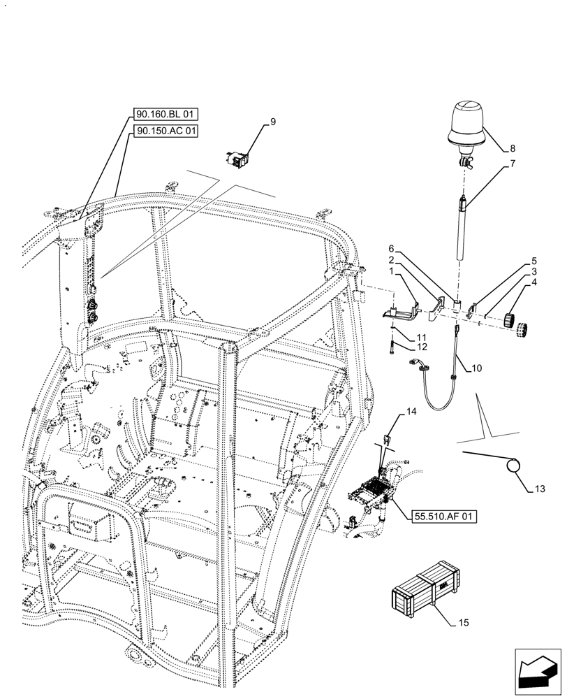 Схема запчастей Case IH FARMALL 110A - (88.100.55[01]) - VAR - 718159 - DIA KIT, ROTATING BEACON, CAB (88) - ACCESSORIES