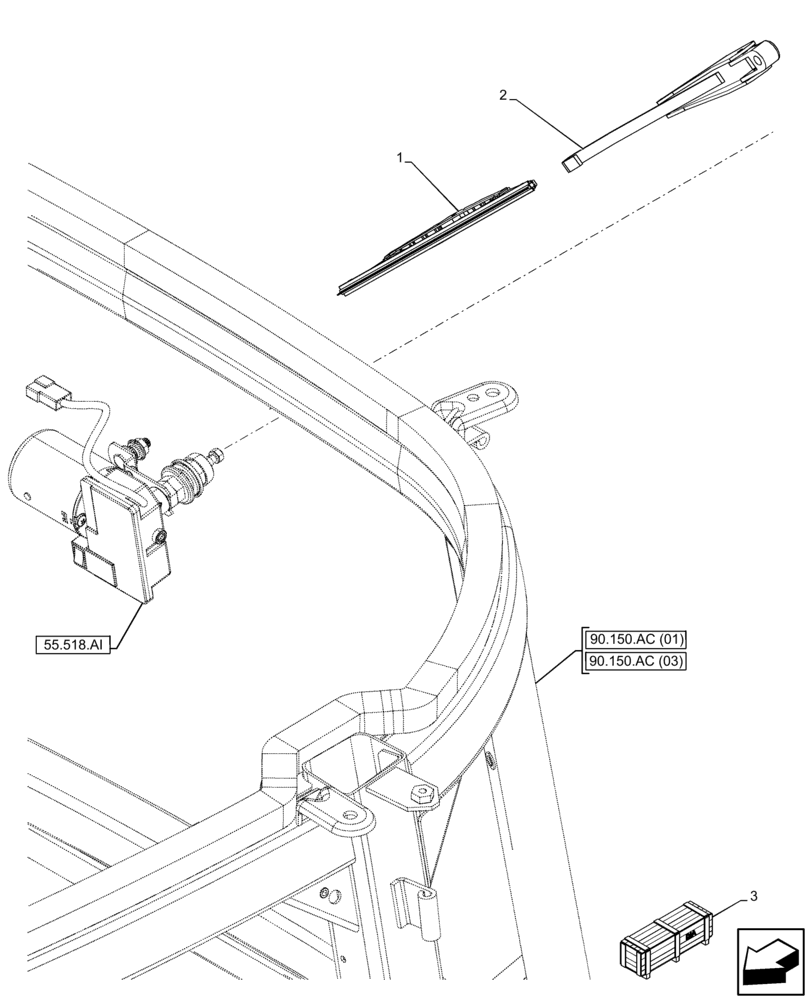 Схема запчастей Case IH FARMALL 110C - (55.518.AH) - VAR - 334183, 744588 - WINDOW, REAR, WIPER ARM, DELUXE CAB (55) - ELECTRICAL SYSTEMS