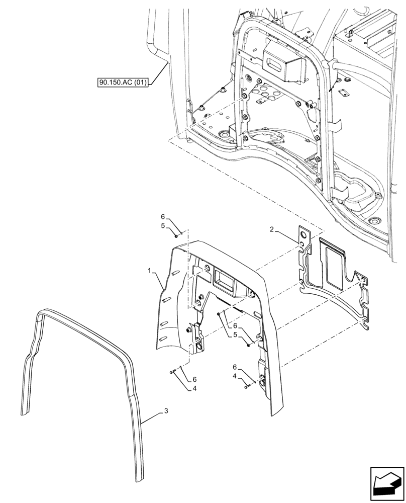 Схема запчастей Case IH FARMALL 90C - (90.105.CQ[01]) - VAR - 334183, 334211, 391606, 743496, 743573, 744588 - BULKHEAD, CAB (90) - PLATFORM, CAB, BODYWORK AND DECALS