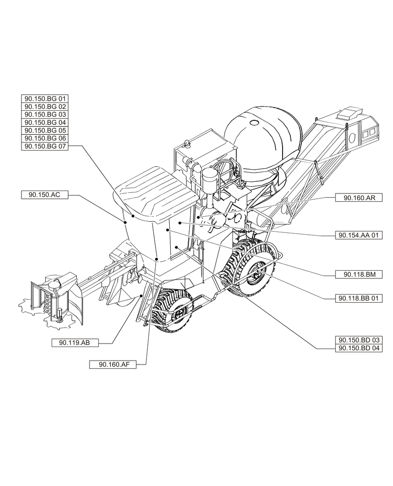 Схема запчастей Case IH A8800 - (00.000.90[01]) - PICTORIAL INDEX - PLATFORM, CAB, BODYWORK AND DECALS (00) - GENERAL & PICTORIAL INDEX