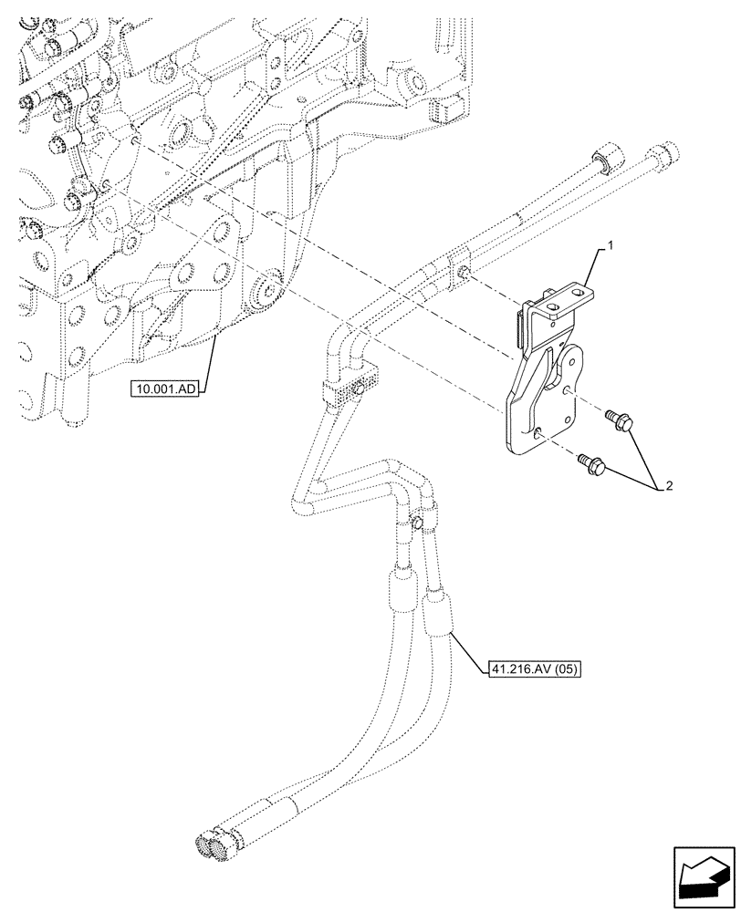 Схема запчастей Case IH FARMALL 110C - (41.216.AV[07]) - VAR - 334183, 334211, 391606, 743496, 743573, 744588 - HYDRAULIC STEERING, LINE, STEERING CYLINDER, SUPPORT, CAB (41) - STEERING