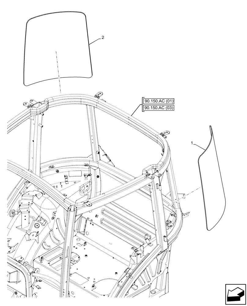 Схема запчастей Case IH FARMALL 90C - (90.156.AI[01]) - VAR - 391606, 743496 - CAB GLASS, REAR, LEFT SIDE, RIGHT SIDE (90) - PLATFORM, CAB, BODYWORK AND DECALS