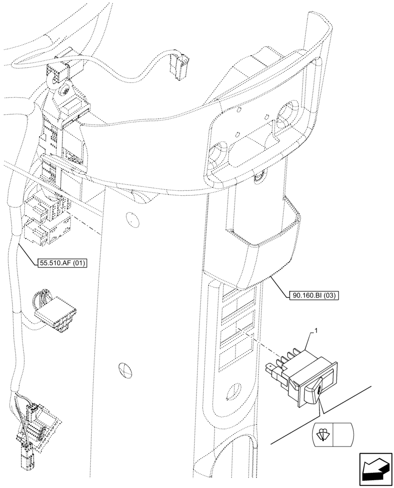 Схема запчастей Case IH FARMALL 100C - (55.518.AY[01]) - VAR - 334183, 334211, 391606, 743496, 743573, 744588 - WINDSHIELD WIPER SWITCH, CAB (55) - ELECTRICAL SYSTEMS