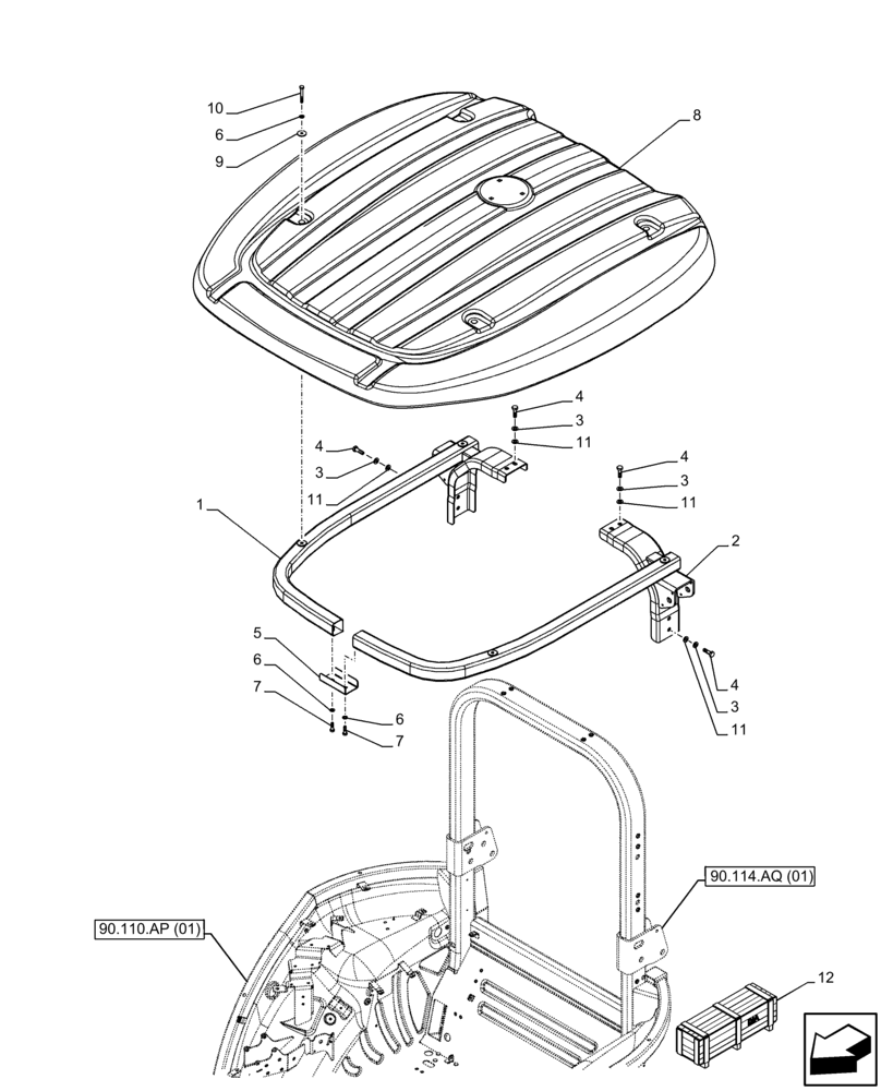 Схема запчастей Case IH FARMALL 110C - (90.114.AR[01]) - VAR - 334187, 334190 - CANOPY, W/O CAB (90) - PLATFORM, CAB, BODYWORK AND DECALS