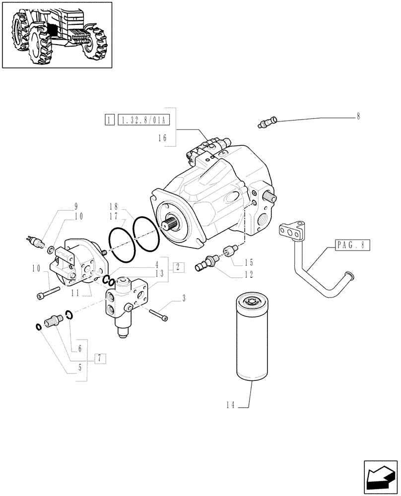 Схема запчастей Case IH PUMA 165 - (1.32.8/01[06A]) - (VAR.004-481) 150 L/MIN PUMP CCLS W/EDC - PUMPS FOR HYDRAULIC SYSTEM AND LIFT - D6002 (03) - TRANSMISSION