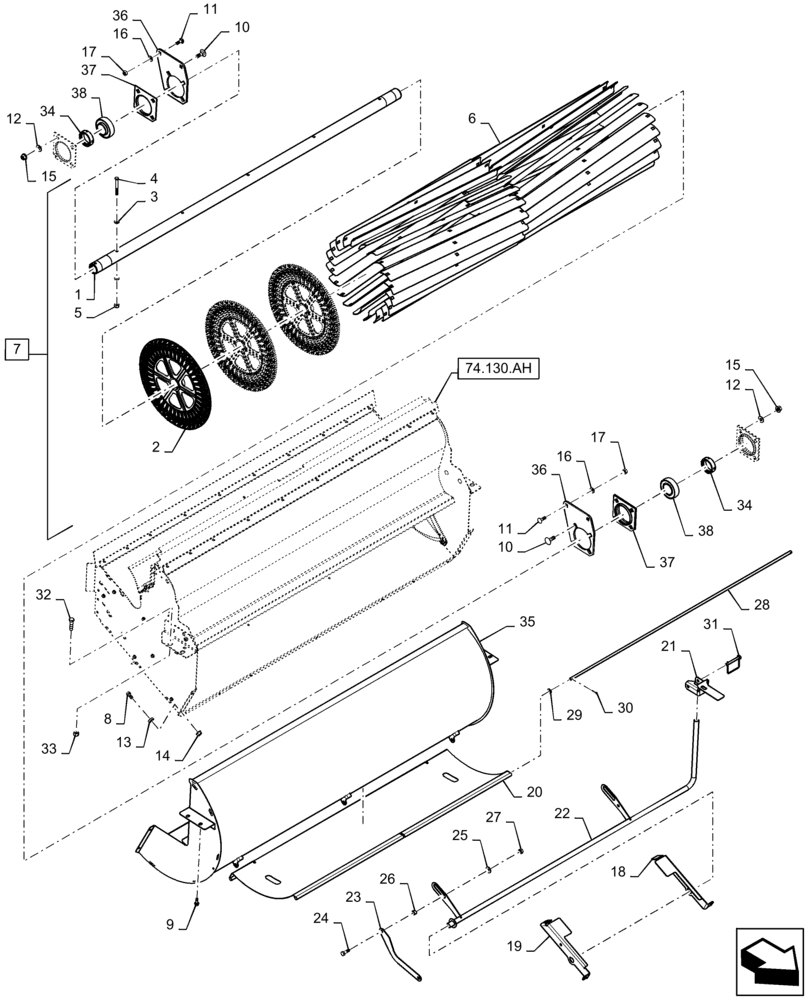 Схема запчастей Case IH 7230 - (74.130.AF) - VAR - 722030, 425258 - FAN, LOWER (74) - CLEANING