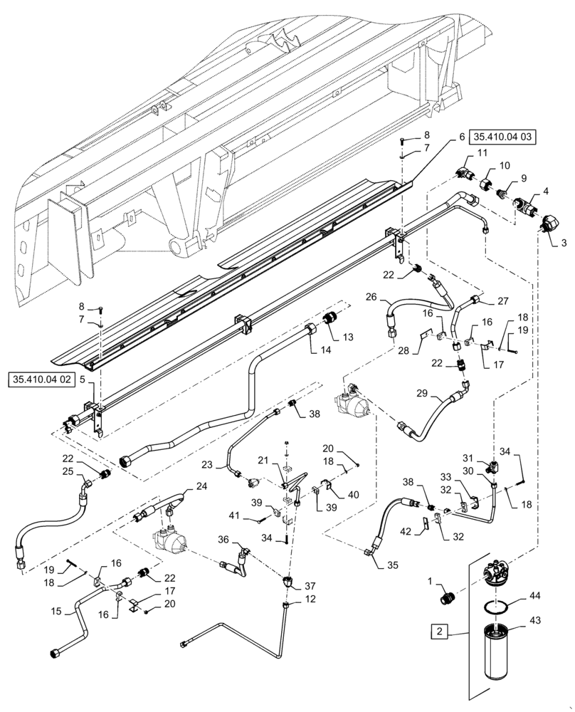 Схема запчастей Case IH 3162 - (35.410.04[01]) - HYDRAULIC LINES, FILTER (35) - HYDRAULIC SYSTEMS