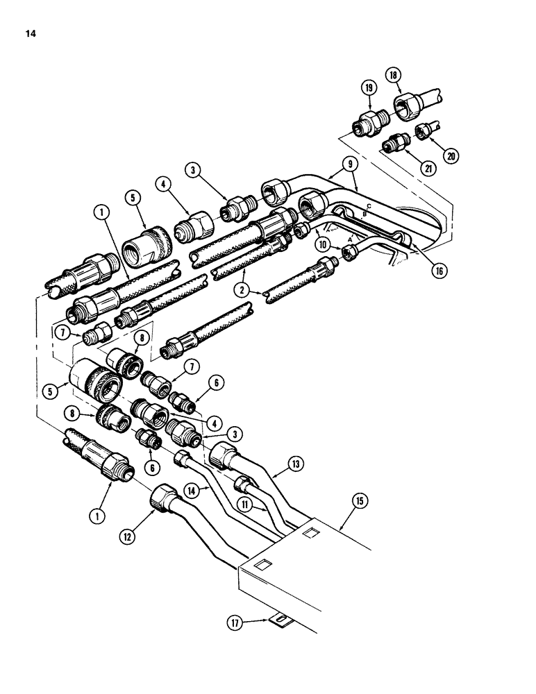 Схема запчастей Case IH 742 - (14) - HYDRAULICS, DUPLEX HITCH 