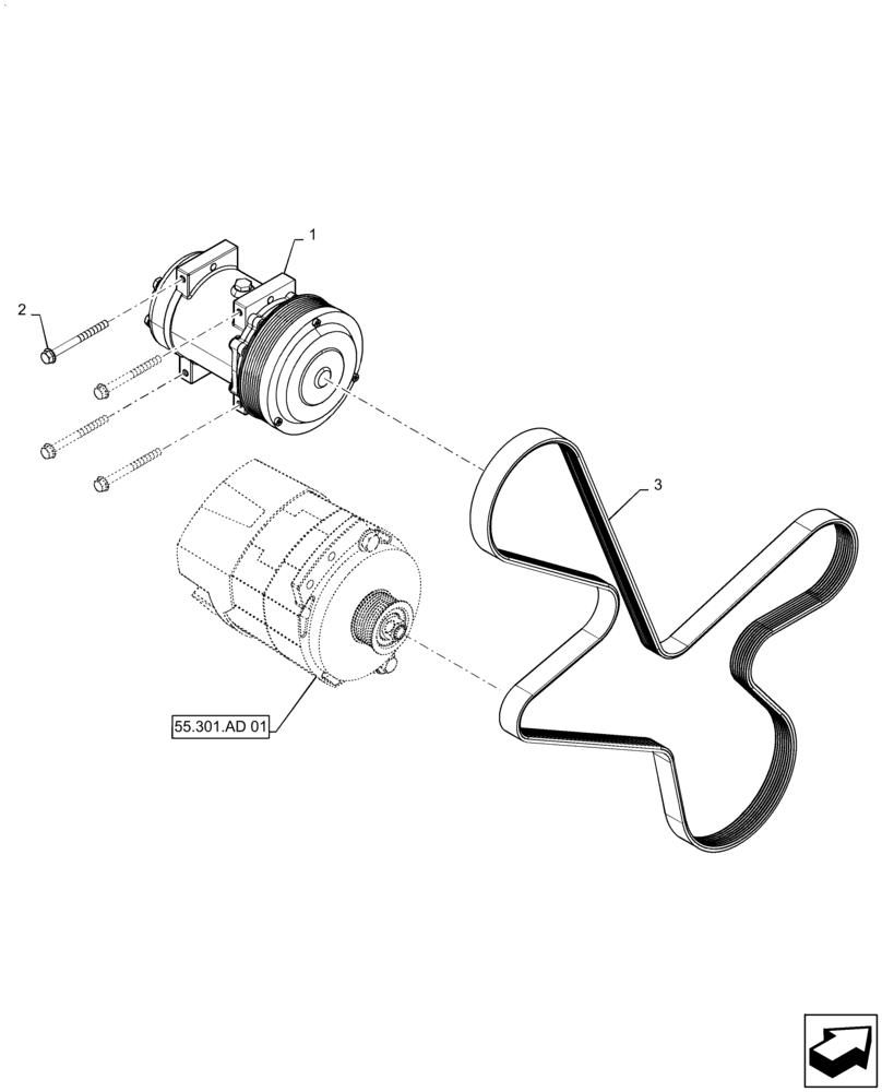 Схема запчастей Case IH 7230 - (50.200.AA[01]) - A/C COMPRESSOR, BELT (50) - CAB CLIMATE CONTROL