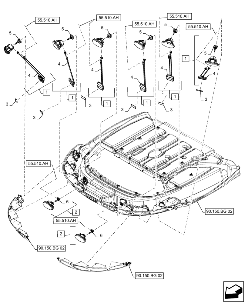 Схема запчастей Case IH 6140 - (55.404.AQ[03]) - VAR - 425213 - WORKING LIGHT, HEADLIGHT (55) - ELECTRICAL SYSTEMS