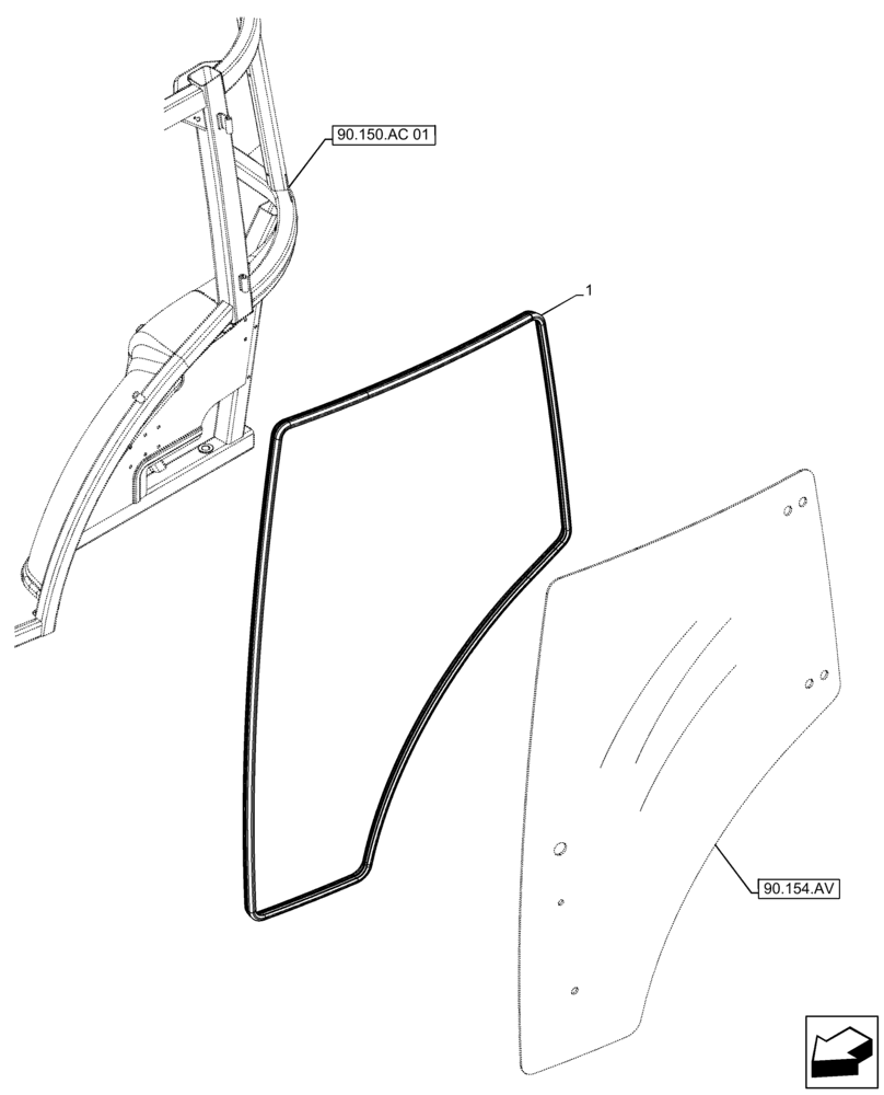Схема запчастей Case IH FARMALL 140A - (90.154.AH) - VAR - 391610 - CAB DOOR, GLASS SEAL (90) - PLATFORM, CAB, BODYWORK AND DECALS