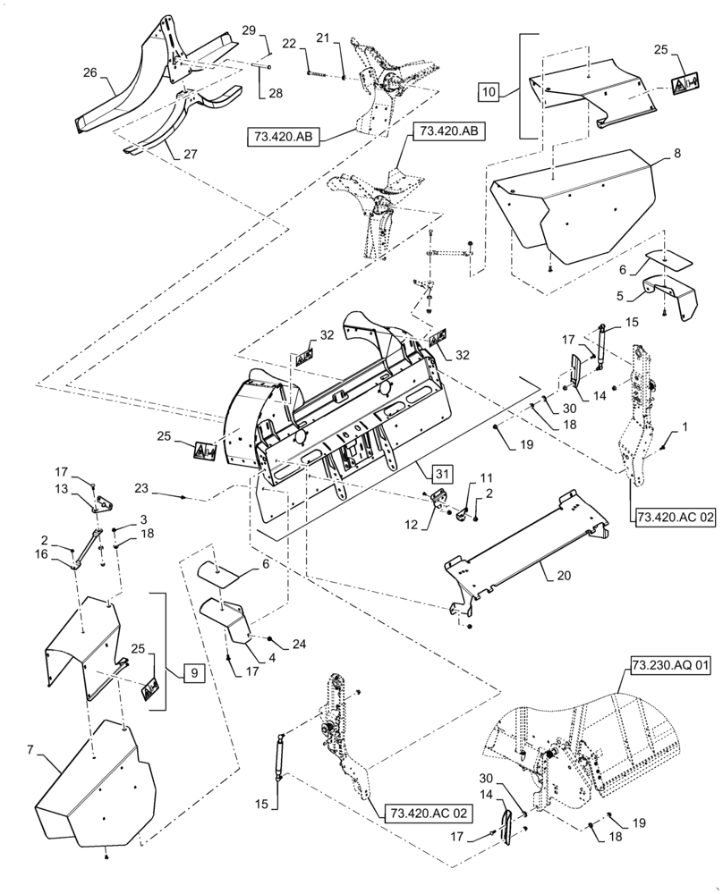 Схема запчастей Case IH 9240 - (73.420.AC[01]) - VAR - 425339, 425340, 425543 - CHAFF SPREADER (73) - RESIDUE HANDLING