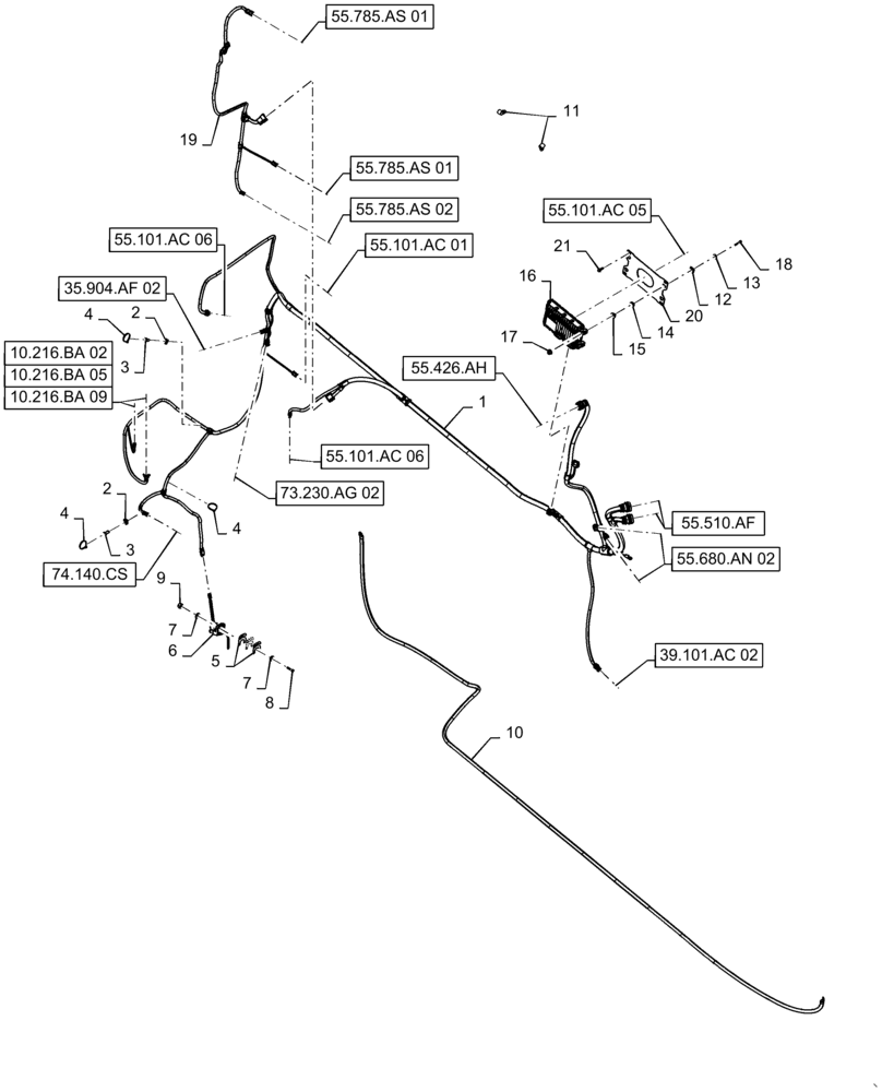 Схема запчастей Case IH 7240 - (55.101.AC[02]) - WIRE HARNESS, FRAME, RH (55) - ELECTRICAL SYSTEMS