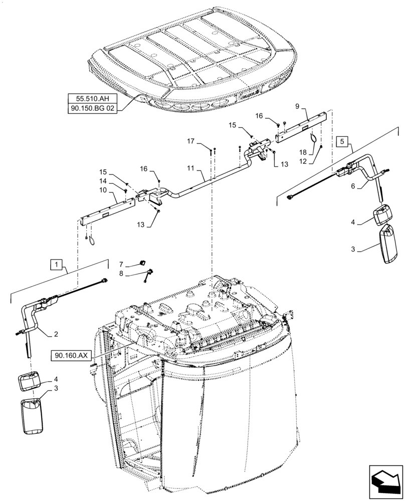 Схема запчастей Case IH 5140 - (90.118.BM[02]) - VAR - 425358 - ELECTRIC MIRROR (90) - PLATFORM, CAB, BODYWORK AND DECALS