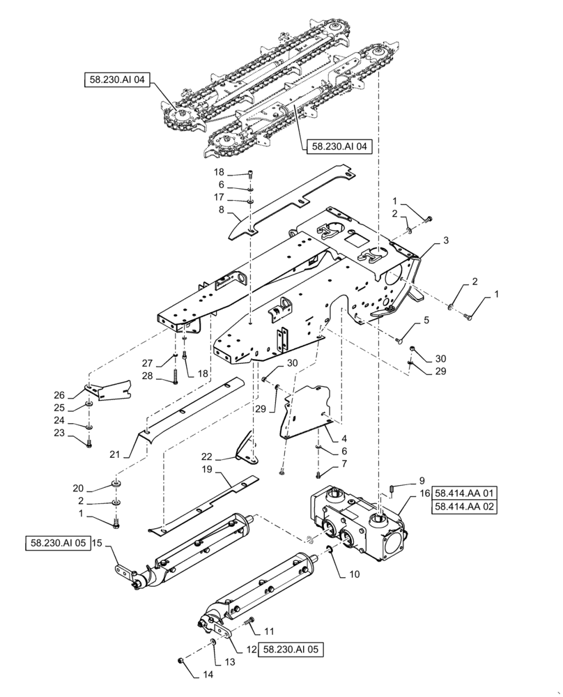 Схема запчастей Case IH 4416-30 - (58.230.AI[02]) - ROW UNIT, WITHOUT CHOPPER (58) - ATTACHMENTS/HEADERS