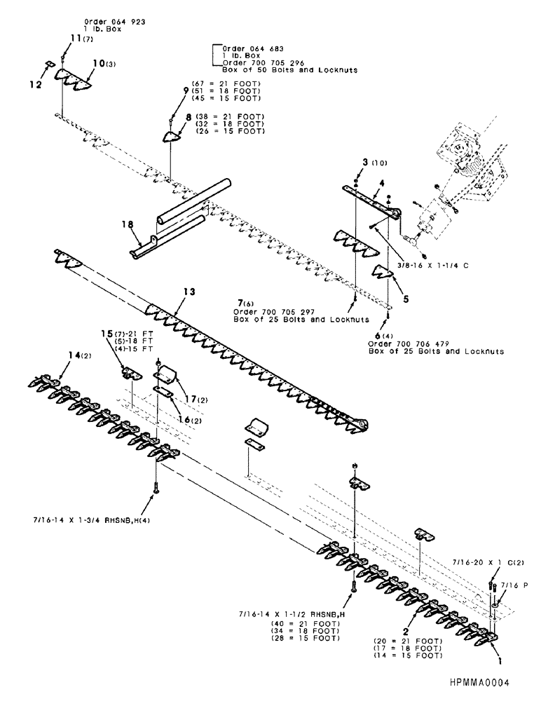 Схема запчастей Case IH 8830 - (32) - SICKLE AND GUARD ASSEMBLY, LEFT, 21 FOOT, 18 FOOT, 15 FOOT (58) - ATTACHMENTS/HEADERS