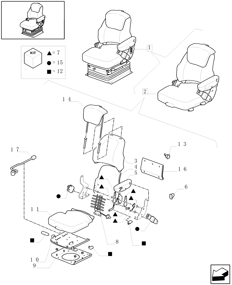 Схема запчастей Case IH PUMA 180 - (1.93.3/ B[01]) - (VAR.964) DELUXE SEAT WITH REELING SEAT BELT AND HEATED CUSHION - BREAKDOWN (10) - OPERATORS PLATFORM/CAB