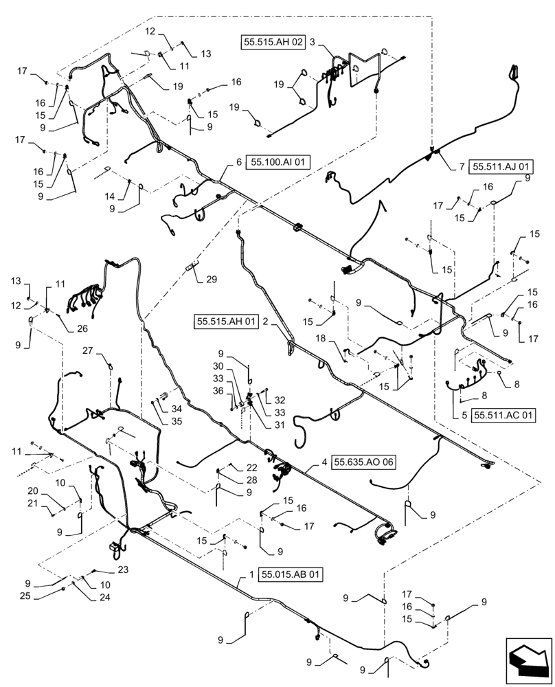 Схема запчастей Case IH PATRIOT 3240 - (55.100.AI[03]) - MAIN FRAME HARNESS, MOUNTING PARTS (55) - ELECTRICAL SYSTEMS