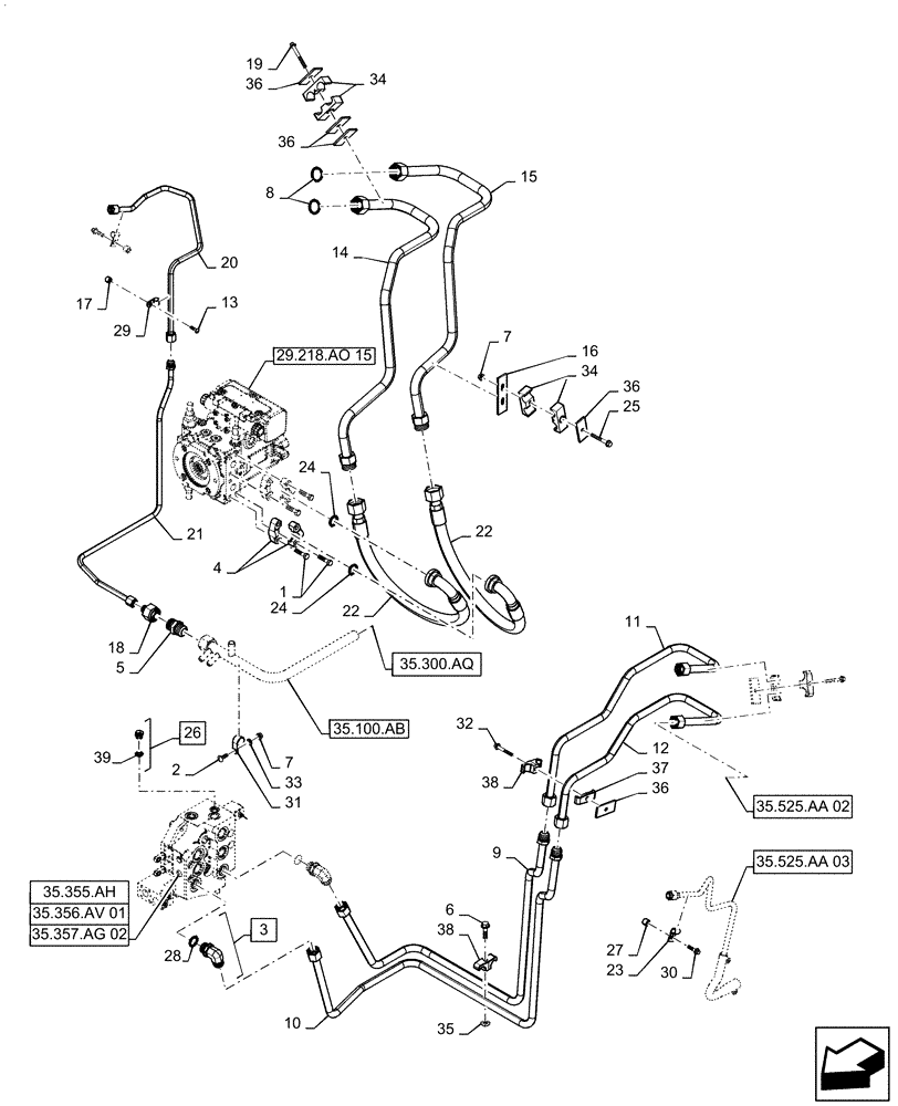 Схема запчастей Case IH SV300 - (35.525.AA[21]) - DUAL AUXILIARY HYDRAULIC, CHASSIS MOUNTED (35) - HYDRAULIC SYSTEMS