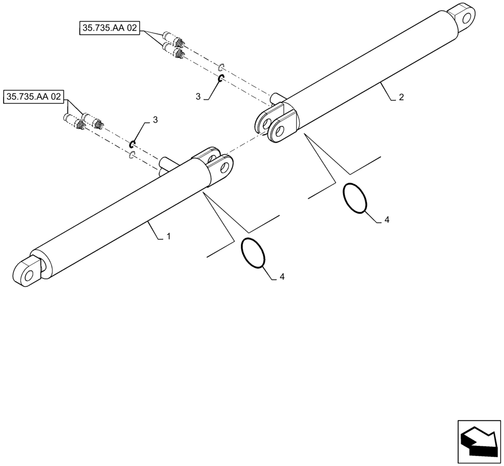 Схема запчастей Case IH 2240 - (35.735.AA[01]) - HYDRAULIC CYLINDER, AXLE ADJUSTMENT (35) - HYDRAULIC SYSTEMS