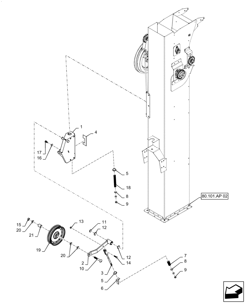 Схема запчастей Case IH 8240 - (80.101.AP[06]) - VAR - 425241, 722481, 425363 - CLEAN GRAIN ELEVATOR, TENSIONER (80) - CROP STORAGE/UNLOADING