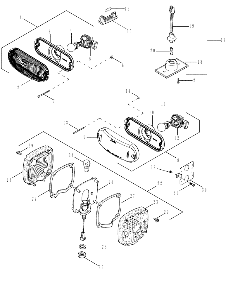 Схема запчастей Case IH 620 - (04-24A) - LAMP ASSEMBLIES - WARNING, STOP-TAIL, DOME AND CONSOLE - MODEL YEAR 2009 AND AFTER (06) - ELECTRICAL SYSTEMS