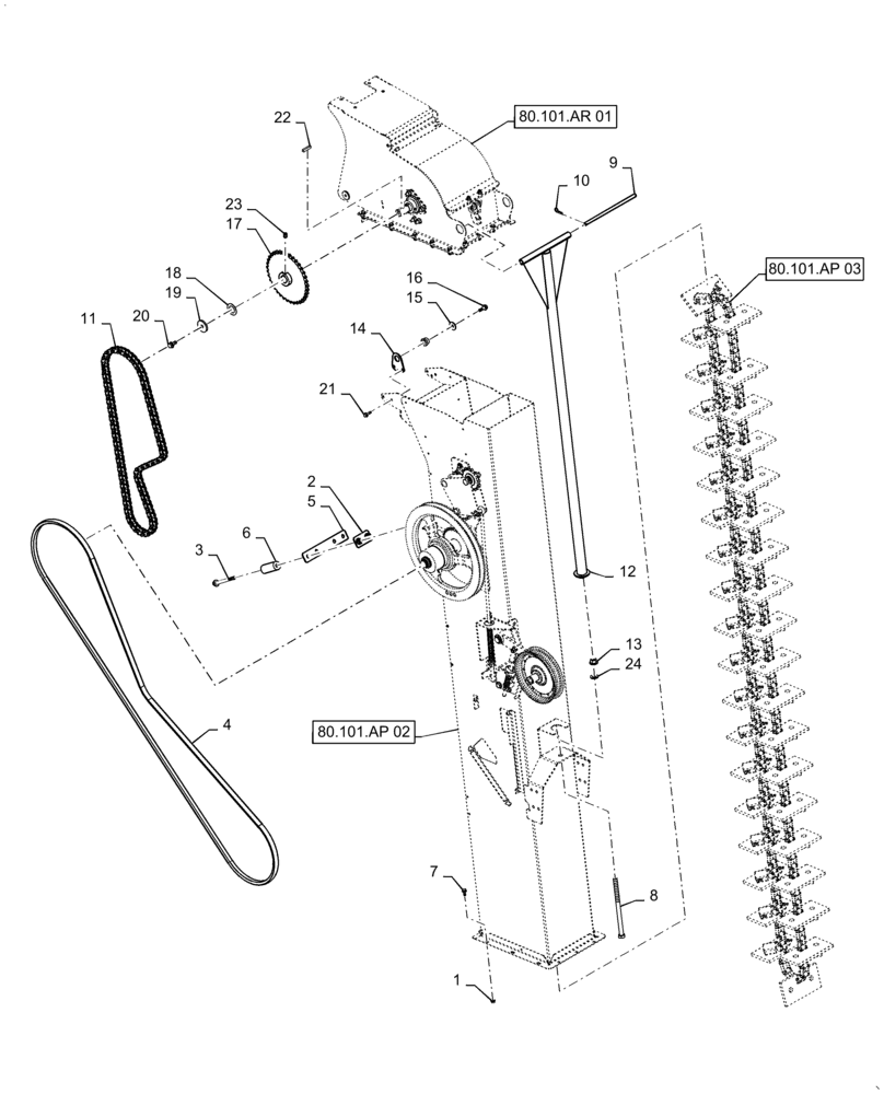 Схема запчастей Case IH 9240 - (80.101.AP[01]) - VAR - 722481 - CLEAN GRAIN ELEVATOR, SINGLE SPEED (80) - CROP STORAGE/UNLOADING