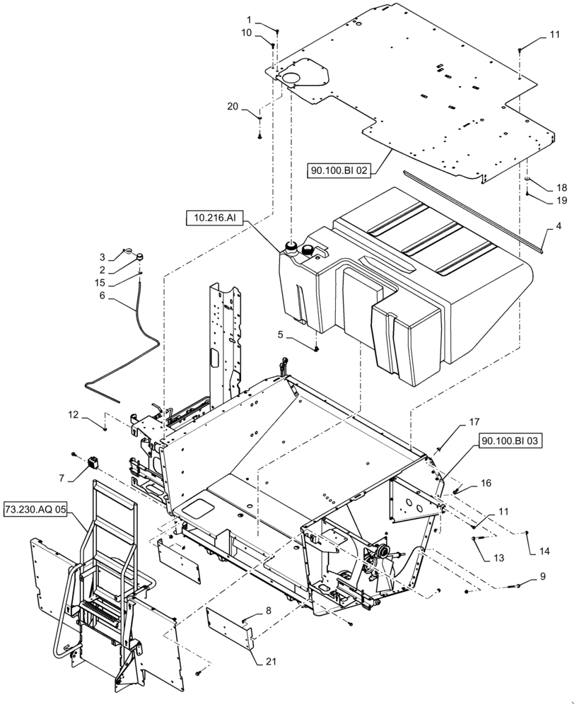 Схема запчастей Case IH 6130 - (90.100.BI[01]) - HOOD ASSY, REAR (90) - PLATFORM, CAB, BODYWORK AND DECALS