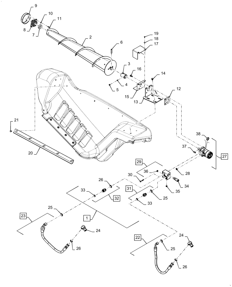 Схема запчастей Case IH 4416-30 - (58.228.AG[04]) - HOOD, AUGER ASSY, RH OUTER DIVIDER (58) - ATTACHMENTS/HEADERS