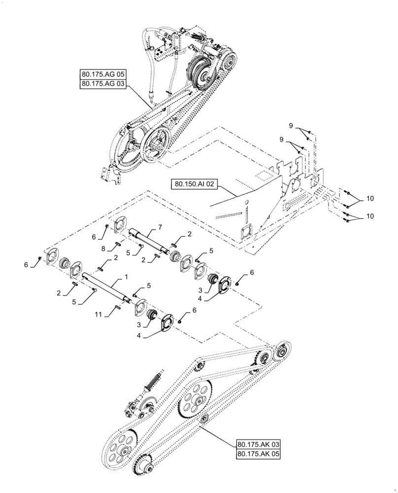 Схема запчастей Case IH 8240 - (80.175.AK[06]) - VAR - 425366, 425365 - DRIVE SHAFT, UNLOADING & FLOW (80) - CROP STORAGE/UNLOADING