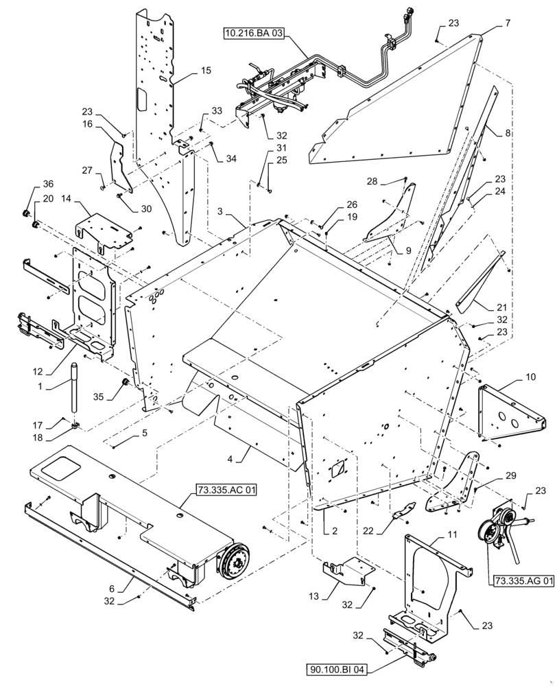 Схема запчастей Case IH 6130 - (90.100.BI[03]) - REAR HOOD BOX (90) - PLATFORM, CAB, BODYWORK AND DECALS