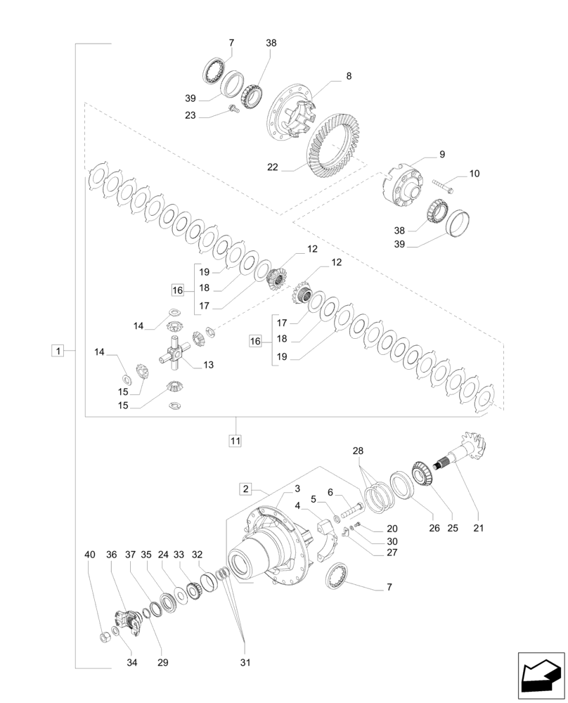 Схема запчастей Case IH MAGNUM 235 - (25.102.AD[02]) - DIFFERENTIAL AND HOUSING, 12 BOLTS HUB, MFD - DANA (25) - FRONT AXLE SYSTEM