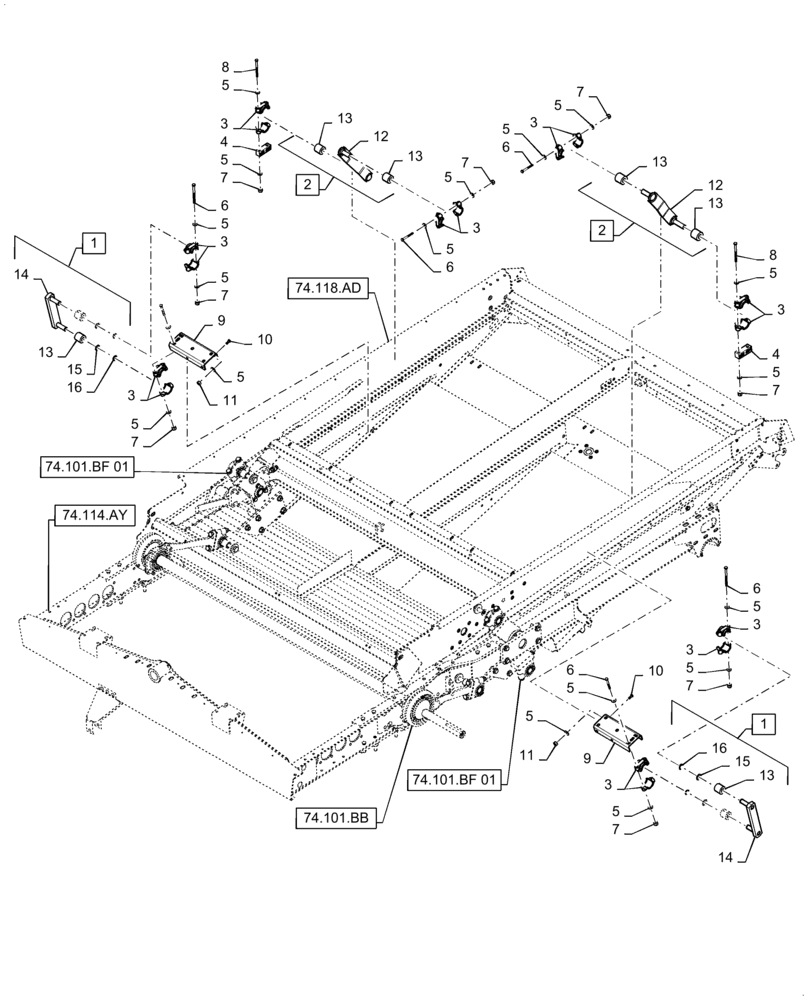 Схема запчастей Case IH 8240 - (74.101.BF [02]) - SUSPENSION, CLEANER, LINKAGE (74) - CLEANING