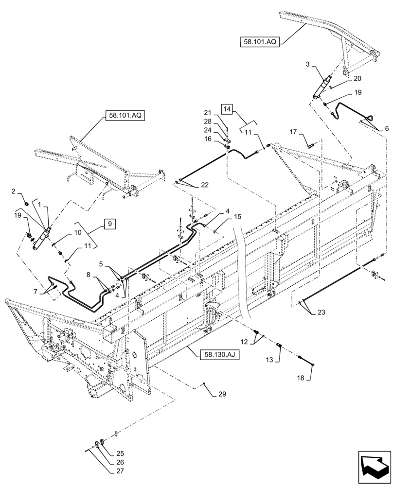 Схема запчастей Case IH 2060-15 - (35.420.AB) - REEL CYLINDER LINE FITTING REEL ARM, 15FT (35) - HYDRAULIC SYSTEMS