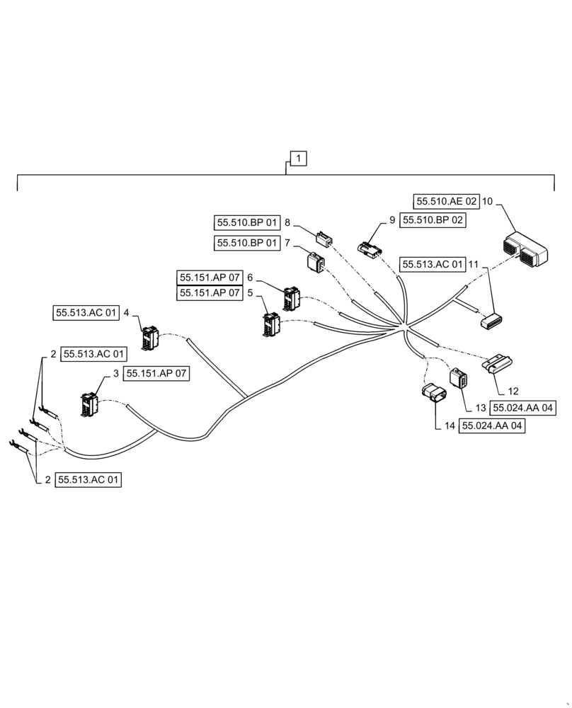Схема запчастей Case IH TITAN 4540 - (55.510.AE[03]) - RH CONSOLE HARNESS, BARE CHASSIS (55) - ELECTRICAL SYSTEMS