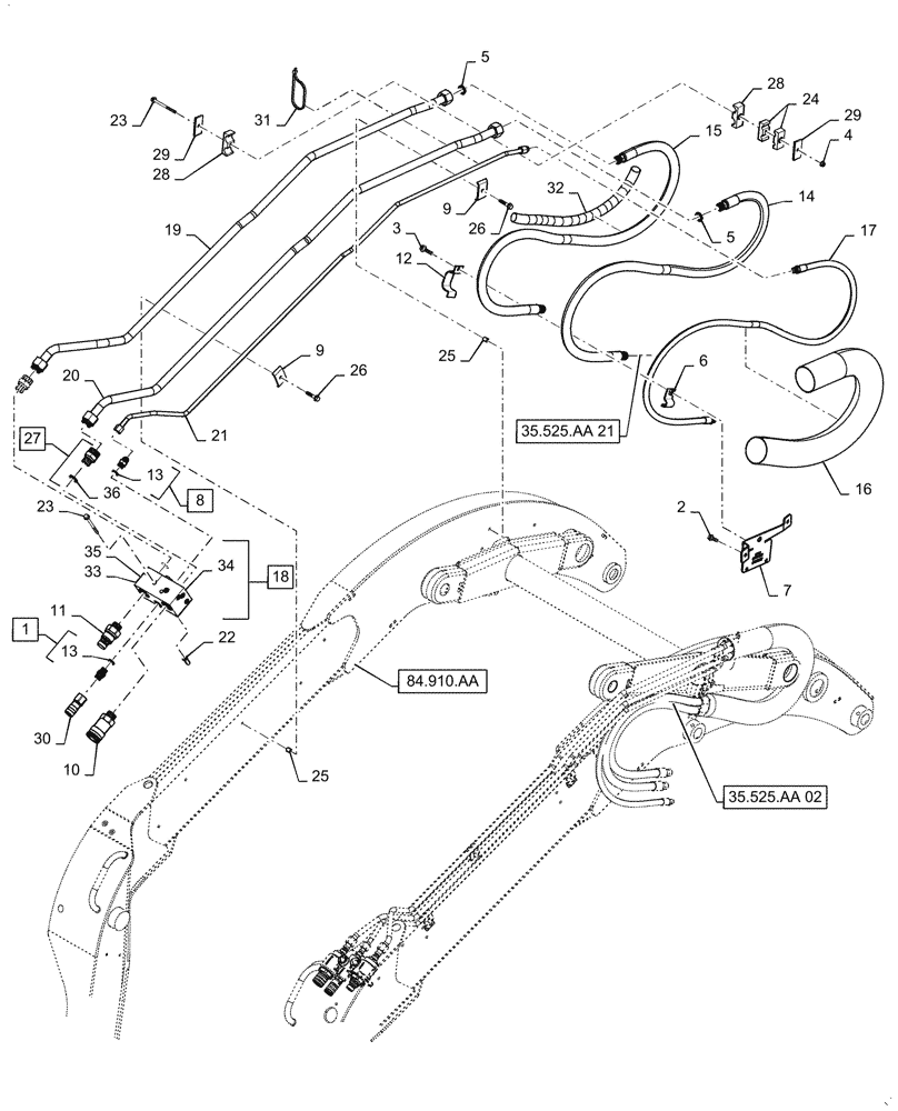 Схема запчастей Case IH SV300 - (35.525.AA[22]) - ENAHNCED HIGH FLOW HYDRAULIC, BOOM SECTION (35) - HYDRAULIC SYSTEMS