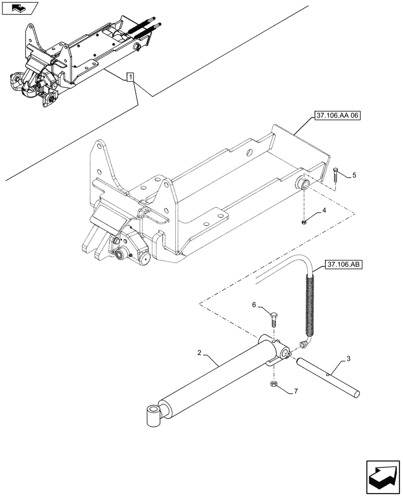 Схема запчастей Case IH FARMALL 115U - (37.106.AD) - VAR - 331945 - AUTOMATIC PICK-UP HITCH, CYLINDER, ISO (37) - HITCHES, DRAWBARS & IMPLEMENT COUPLINGS