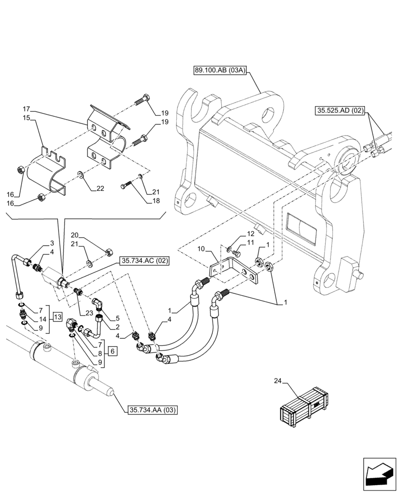 Схема запчастей Case IH FARMLIFT 735 - (35.734.AD[02A]) - VAR - 749148 - QUICK COUPLER, VALVE, HYDRAULIC LINE - BEGIN SN NEKB00127 (35) - HYDRAULIC SYSTEMS