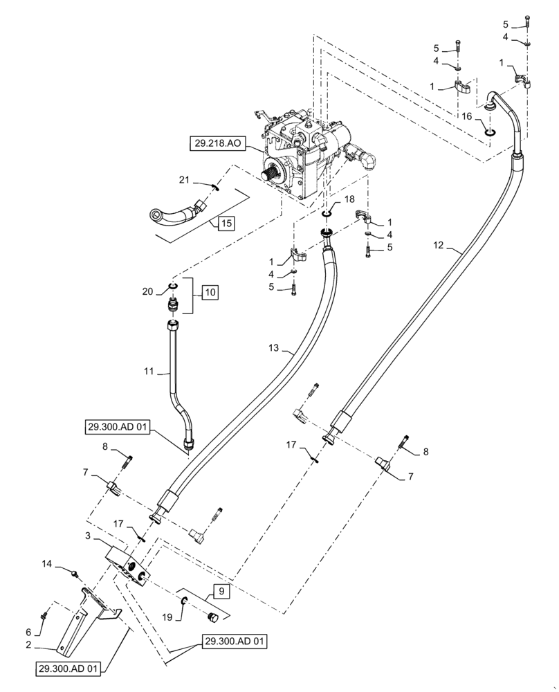 Схема запчастей Case IH 7140 - (29.300.AD[02]) - HYDRAULIC LINE, LOW SPEED GROUND DRIVE - PUMP (29) - HYDROSTATIC DRIVE