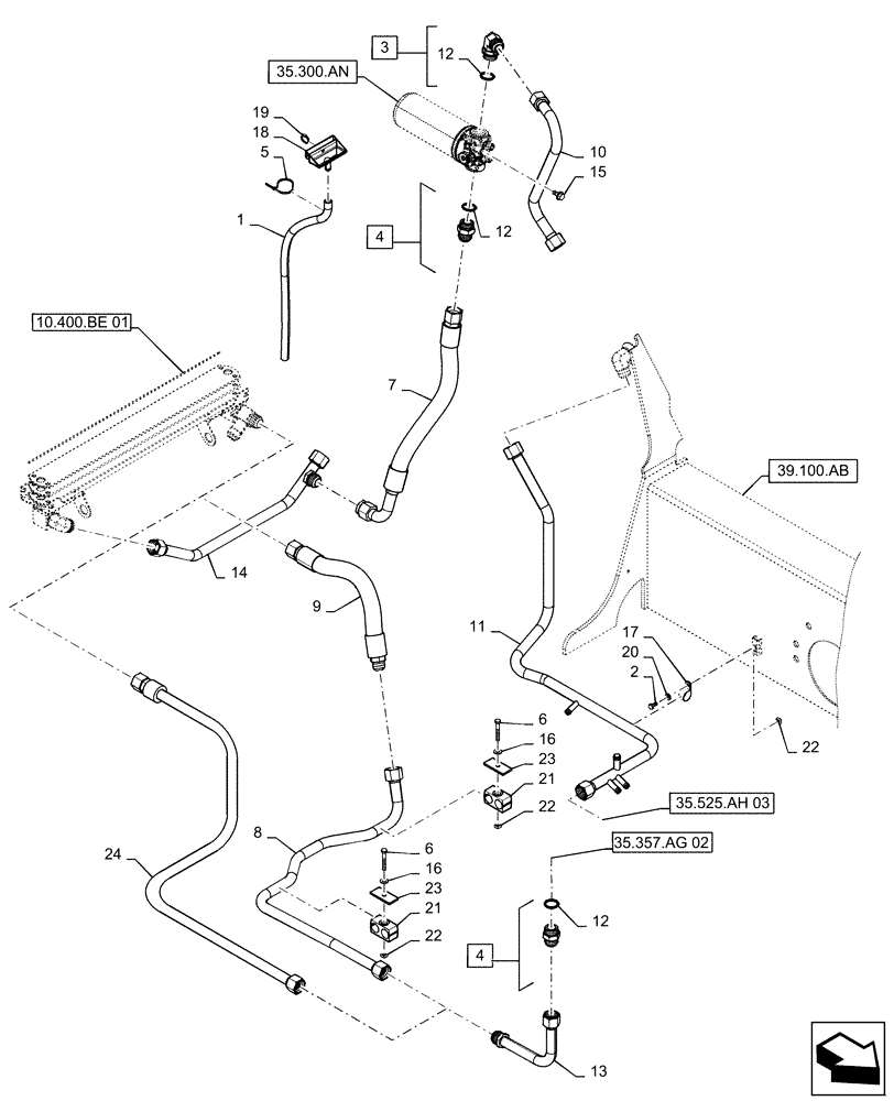 Схема запчастей Case IH TR310 - (35.100.AB) - HYDRAULIC RETURN LINES (35) - HYDRAULIC SYSTEMS